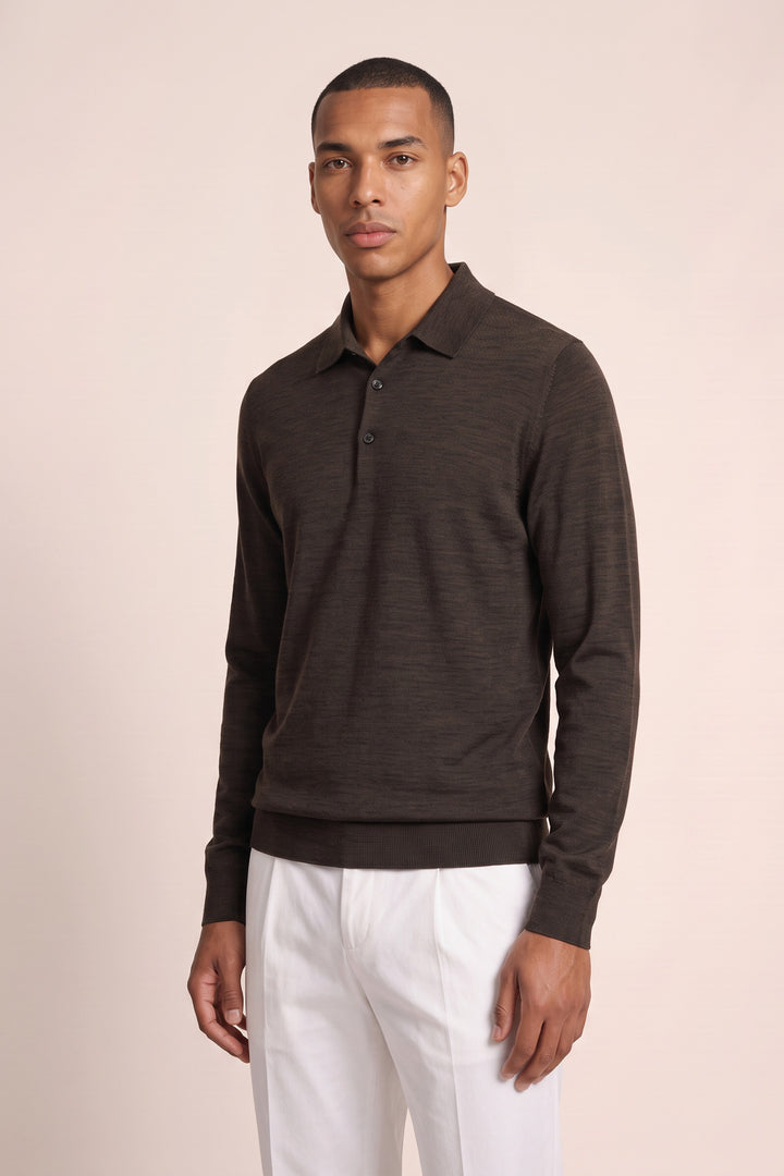 Merino Polo Pullover - Bruin