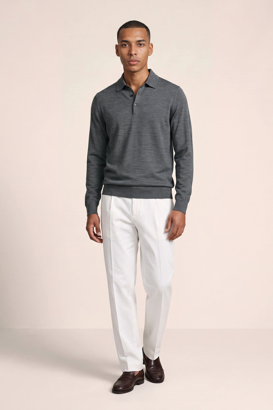 Merino Polo Pullover - Donkergrijs