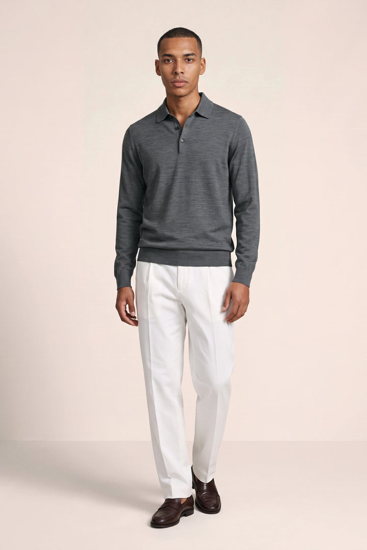 Merino Polo Pullover - Donkergrijs