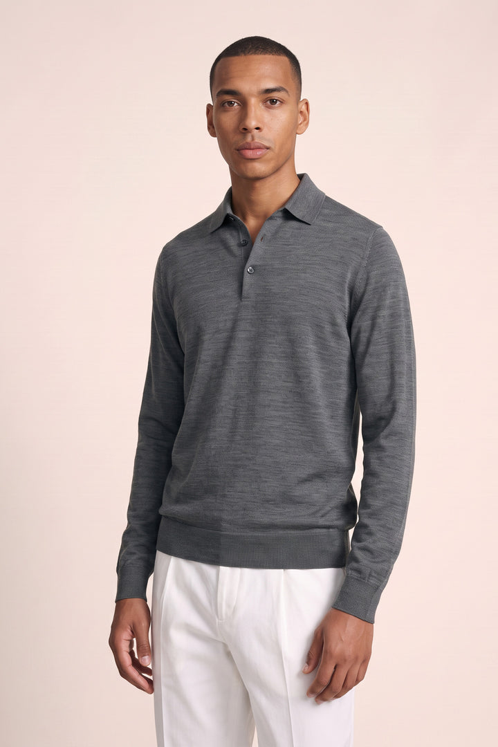 Merino Polo Pullover - Donkergrijs