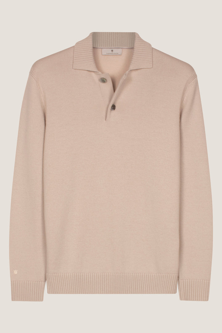 Merino Trui met Polokraag - Beige