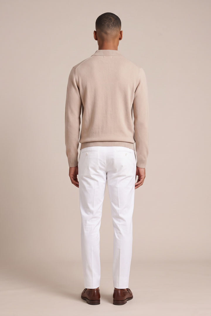 Merino Trui met Polokraag - Beige