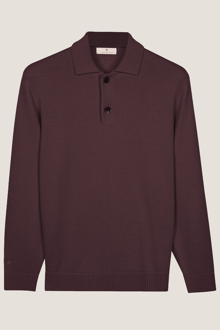 Merino Jumper with Polo Collar - Purple