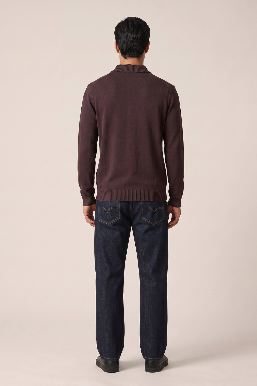 Merino Jumper with Polo Collar - Purple