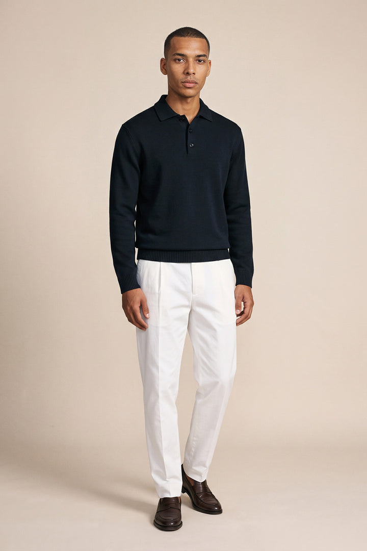 Merino Trui met Polokraag - Blauw