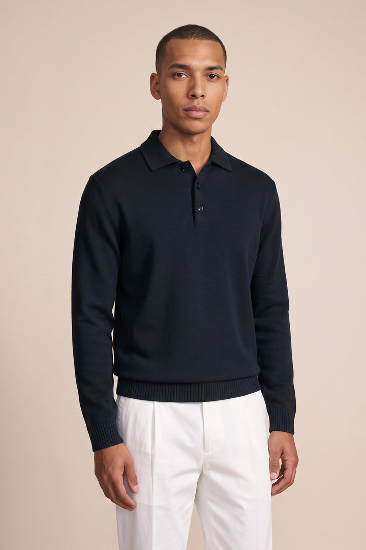 Merino Trui met Polokraag - Blauw