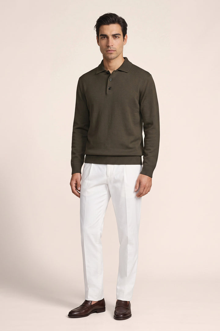 Merino Trui met Polokraag - Groen