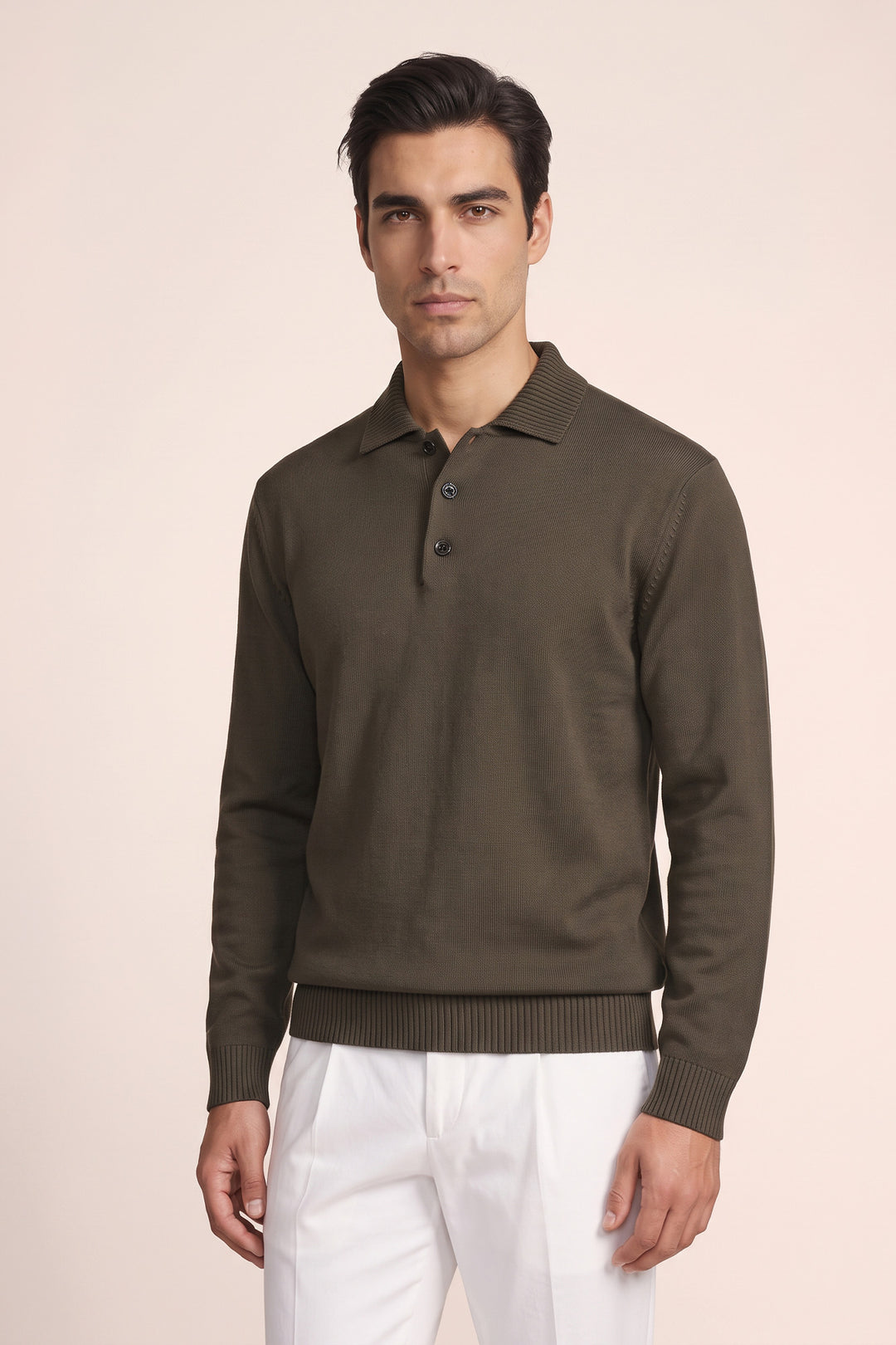 Merino Trui met Polokraag - Groen