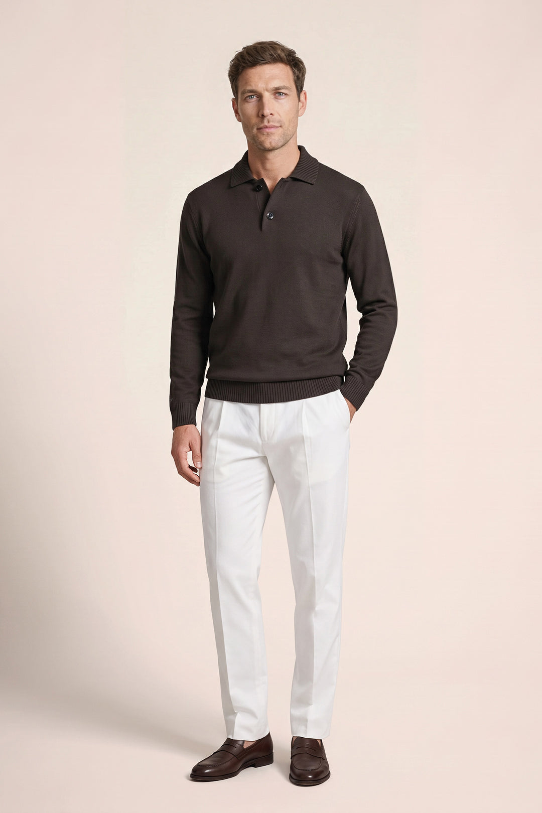 Merino Trui met Polokraag - Bruin