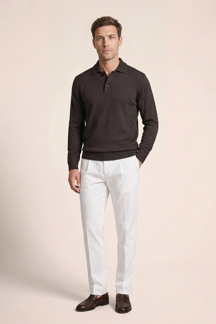 Merino Trui met Polokraag - Bruin
