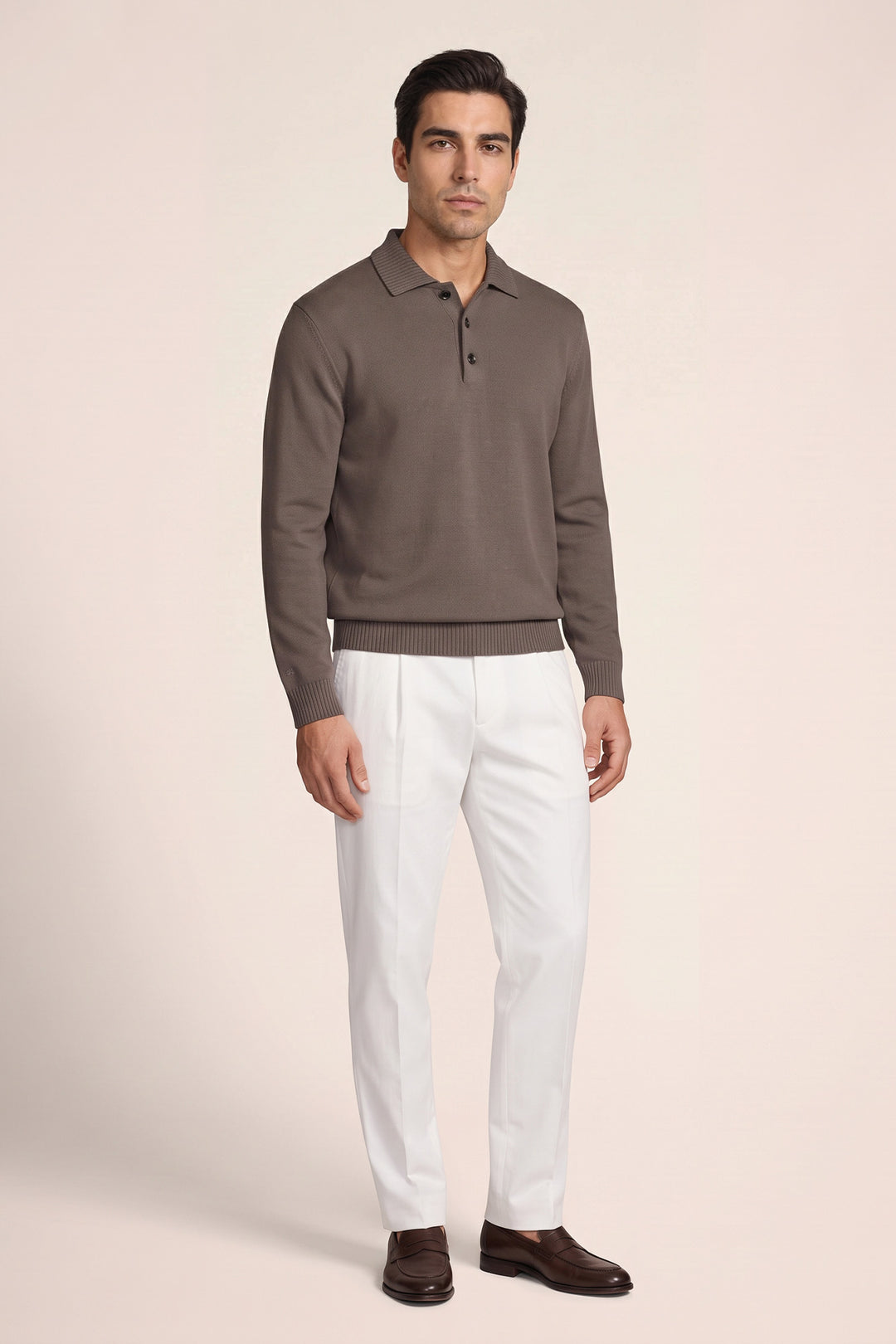 Merino Trui met Polokraag - Bruin