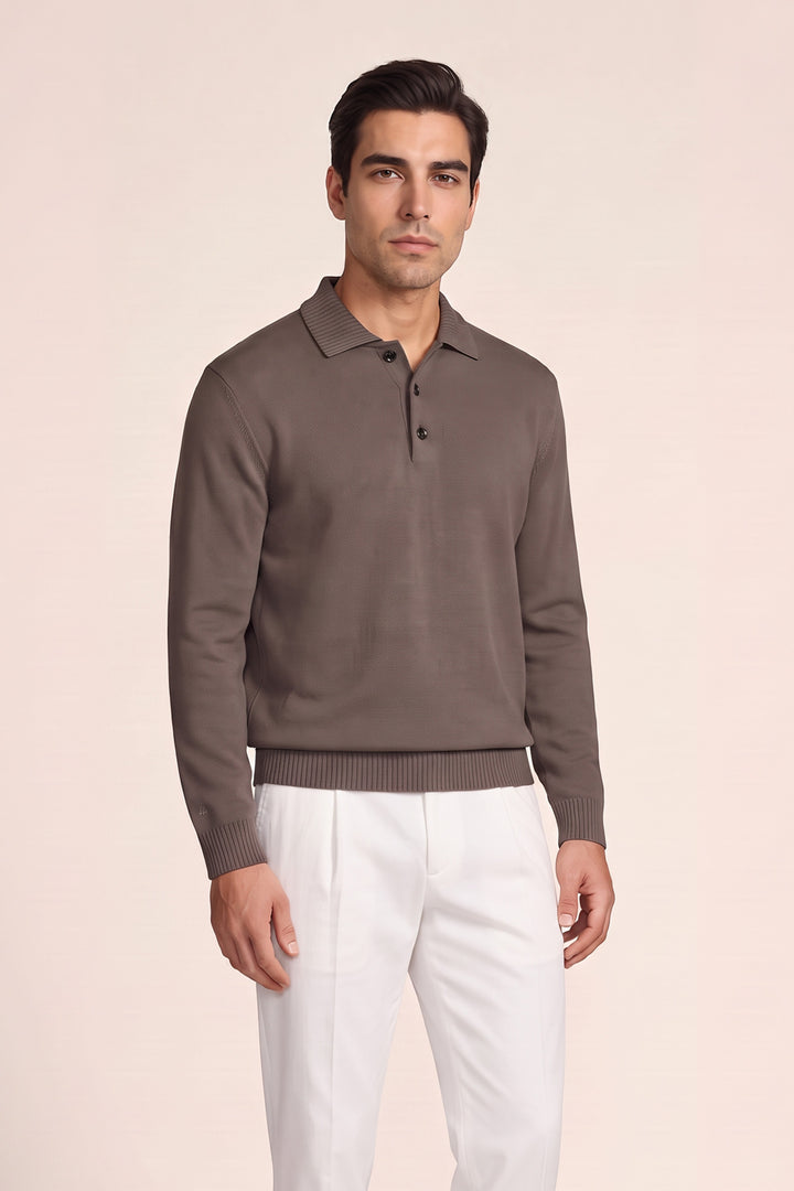 Merino Trui met Polokraag - Bruin