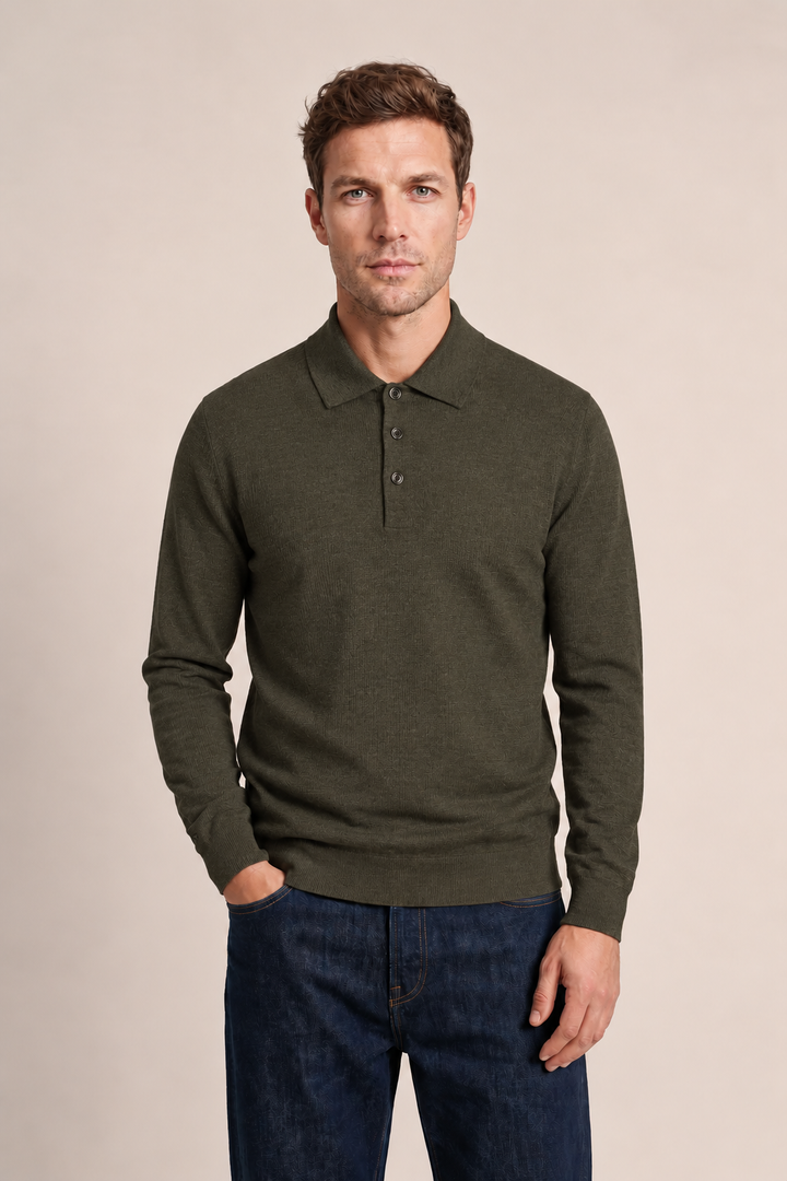 Merino Cashmere Polo Pullover - Groen