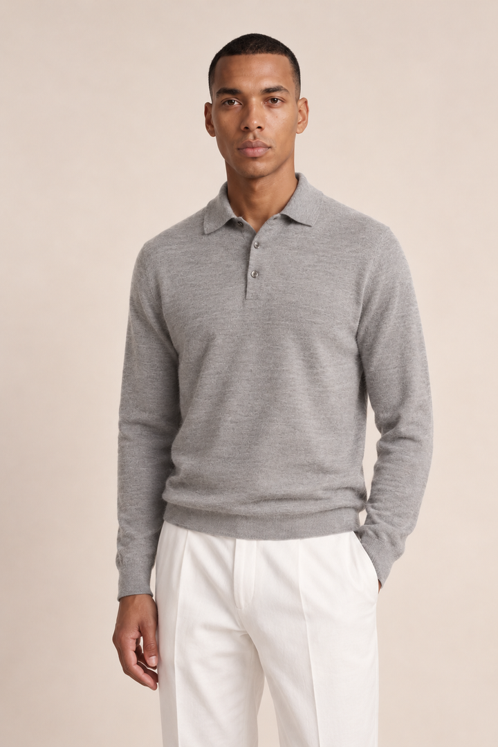 Merino Cashmere Polo Pullover - Lichtgrijs