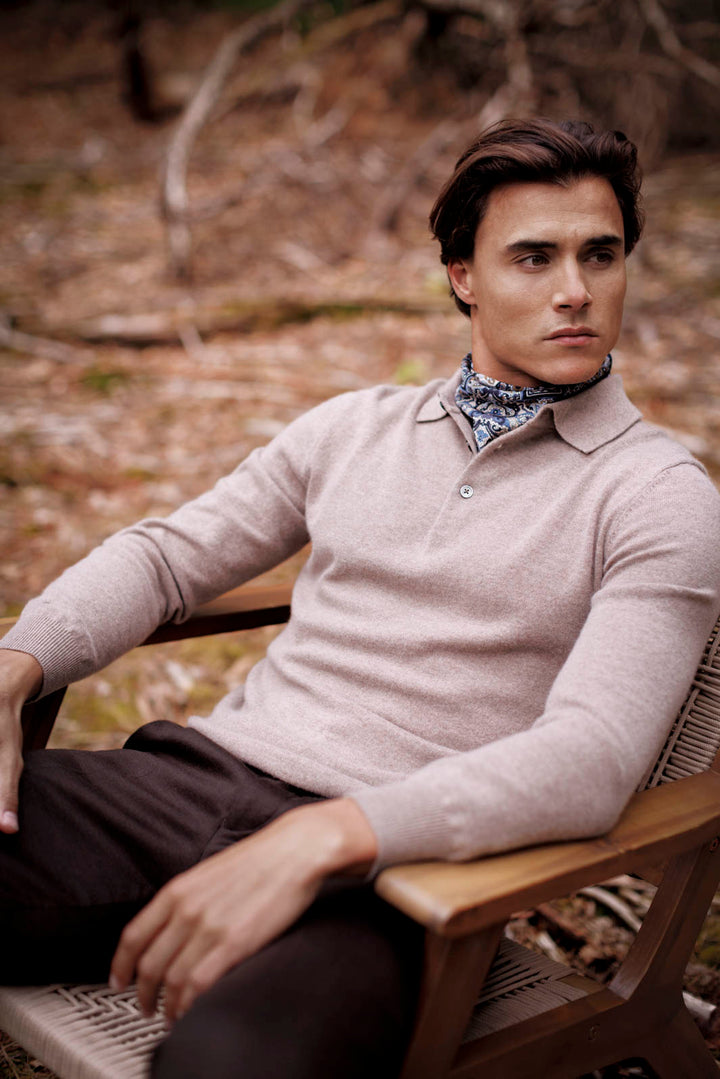 Merino Cashmere Polo Pullover - Beige