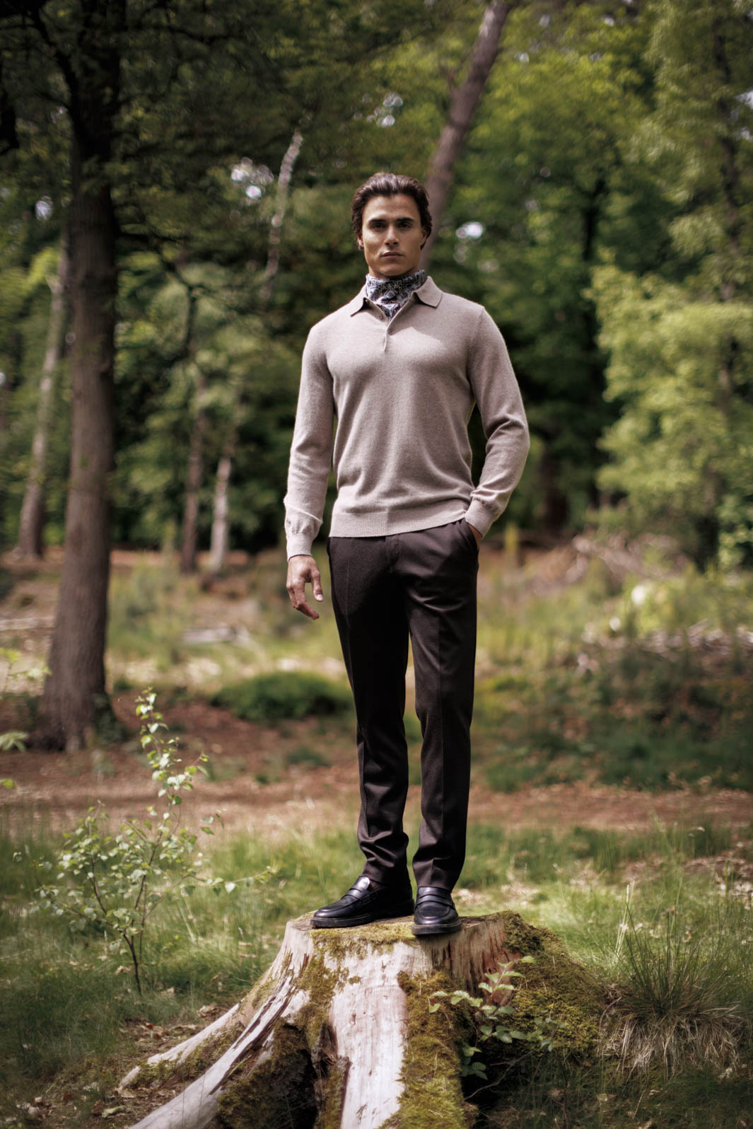 Merino Cashmere Polo Pullover - Beige
