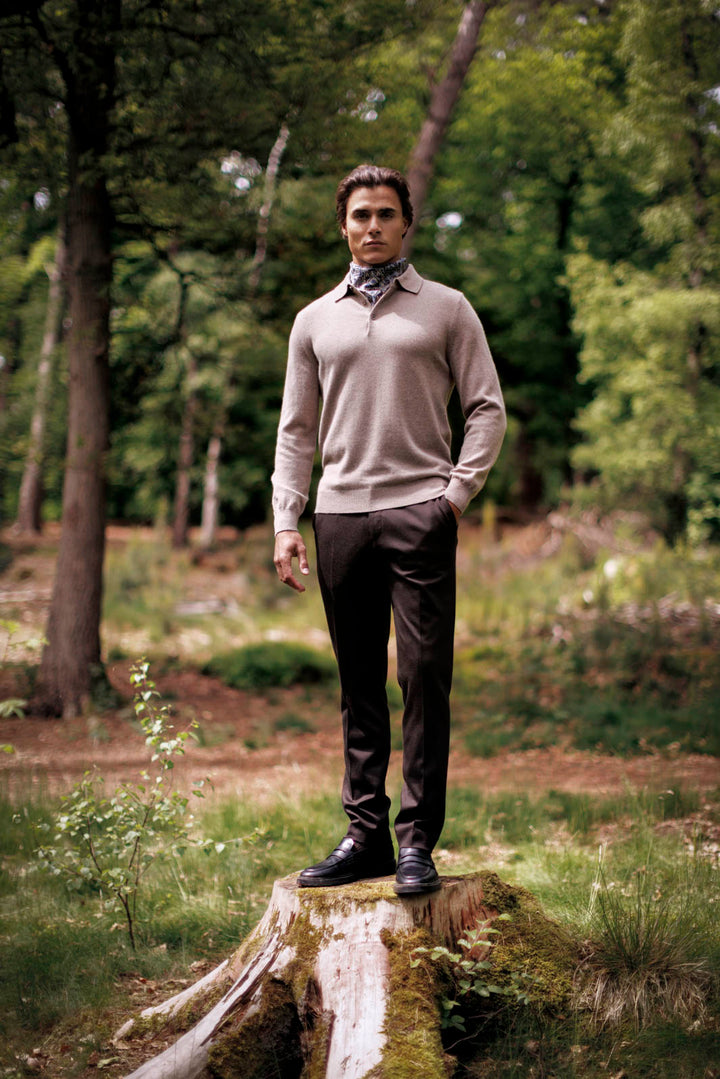 Merino Cashmere Polo Pullover - Beige