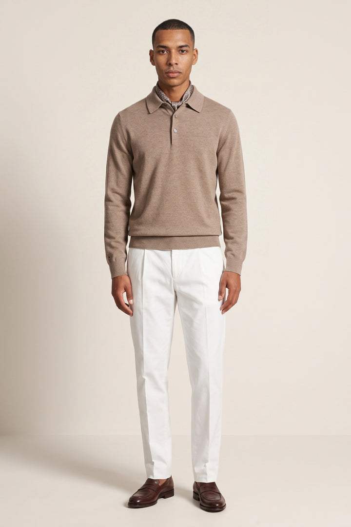 Merino Cashmere Polo Pullover - Bruin