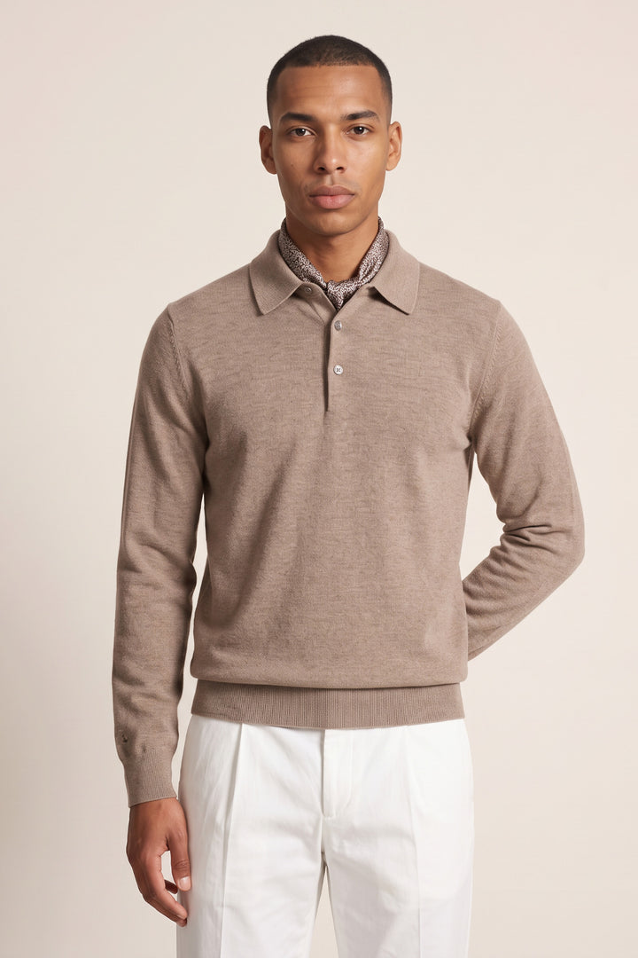 Merino Cashmere Polo Pullover - Bruin