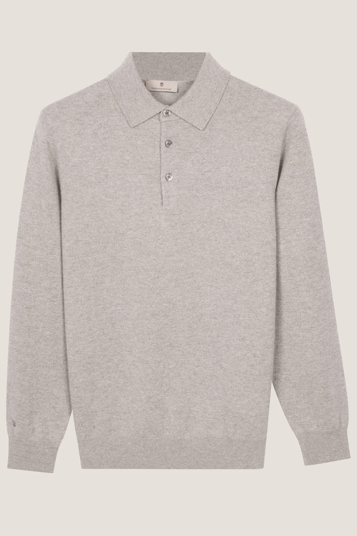 Merino Cashmere Polo Pullover - Lichtgrijs
