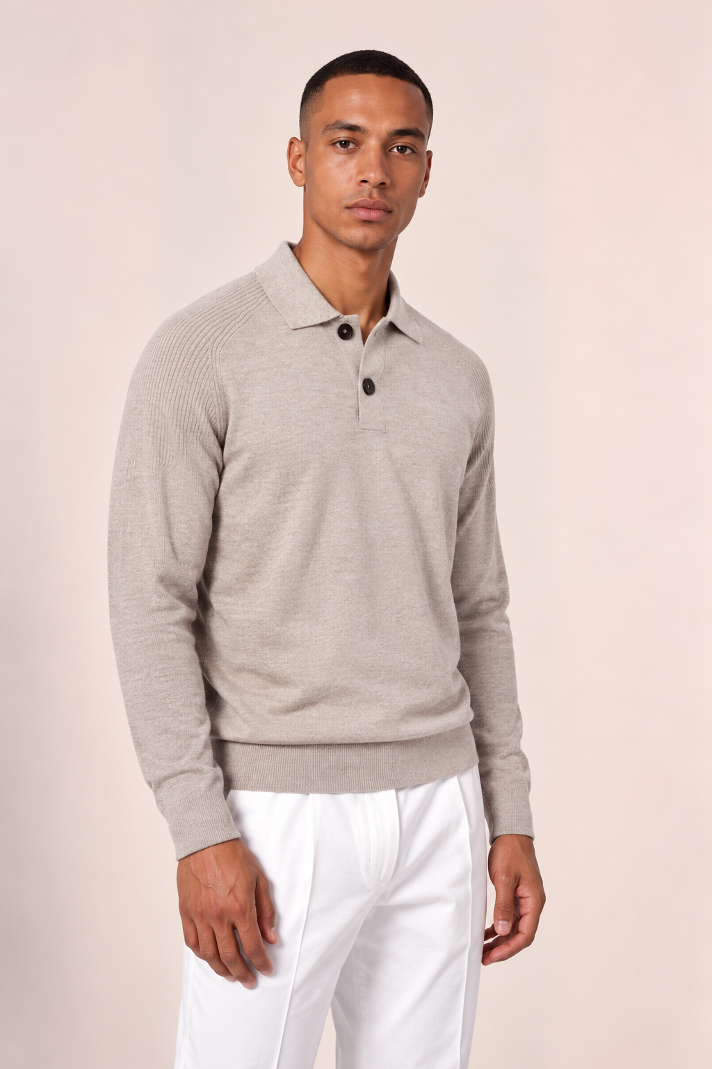 Lambswool Polo Neck Jumper - Grey