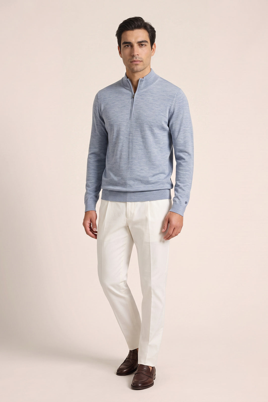 Merino Half Zip Pullover - Lichtblauw