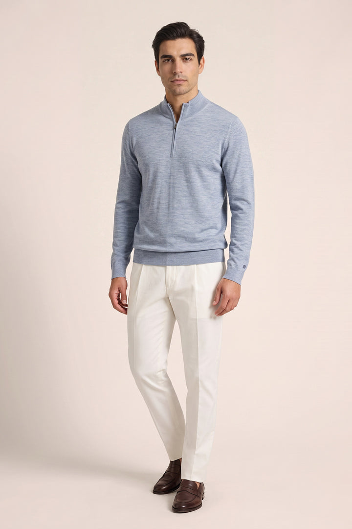 Merino Half Zip Pullover - Lichtblauw