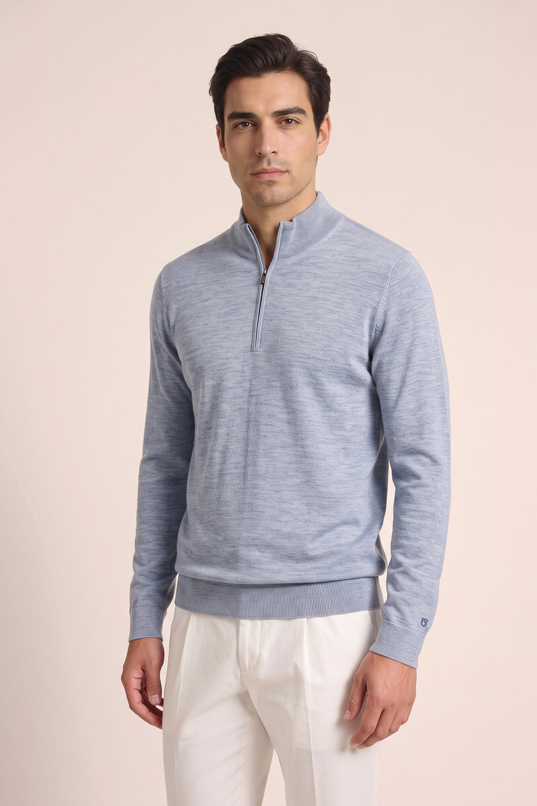 Merino Half Zip Pullover - Lichtblauw
