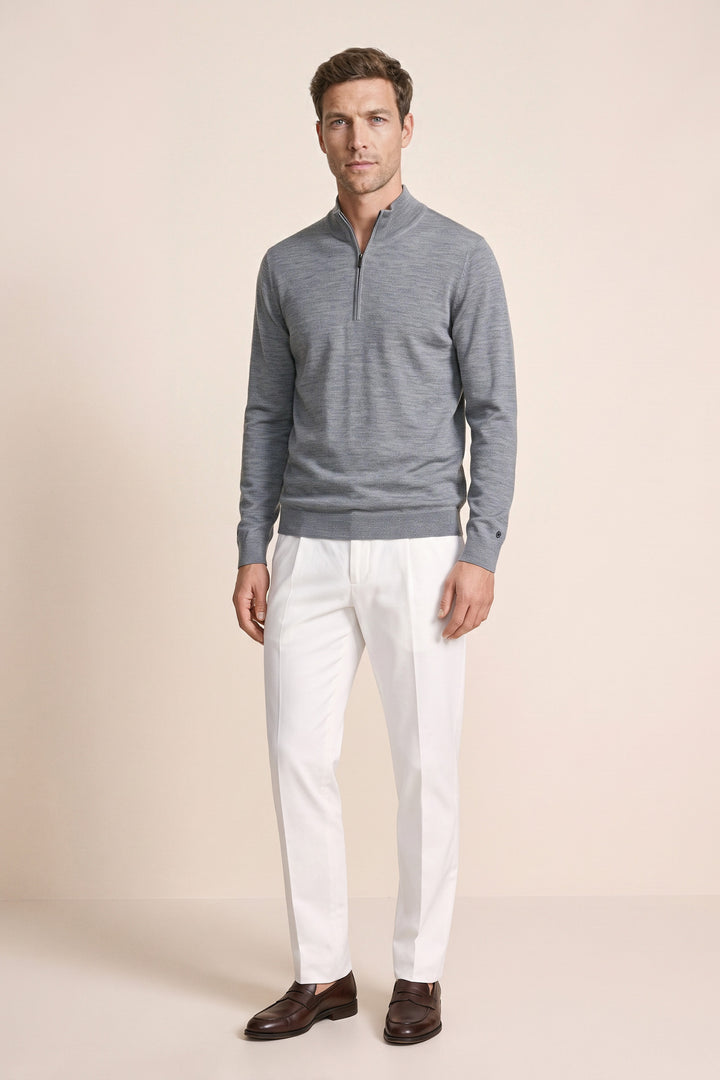 Merino Half Zip Pullover - Middenblauw