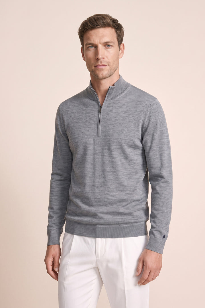 Merino Half Zip Pullover - Middenblauw