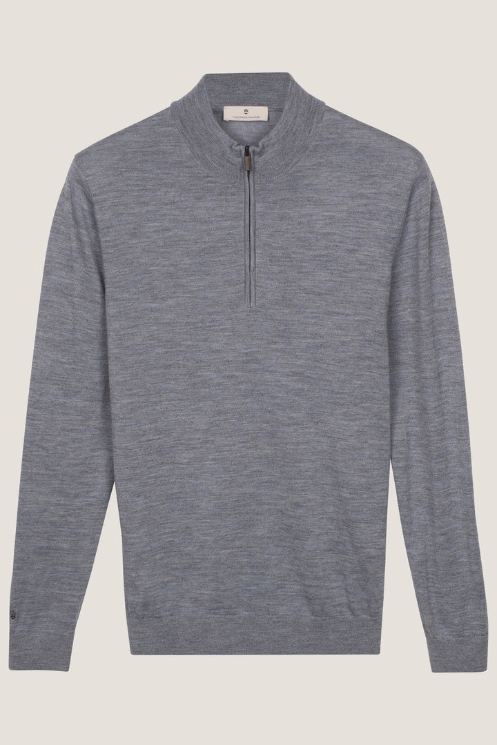 Merino Half Zip Pullover - Middenblauw