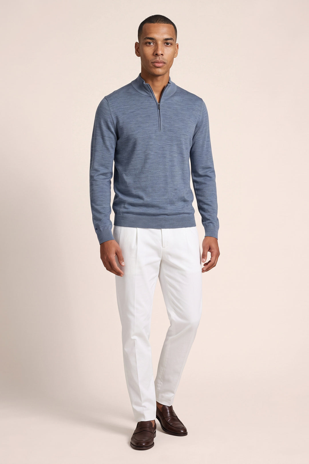 Merino Half Zip Pullover - Blauw