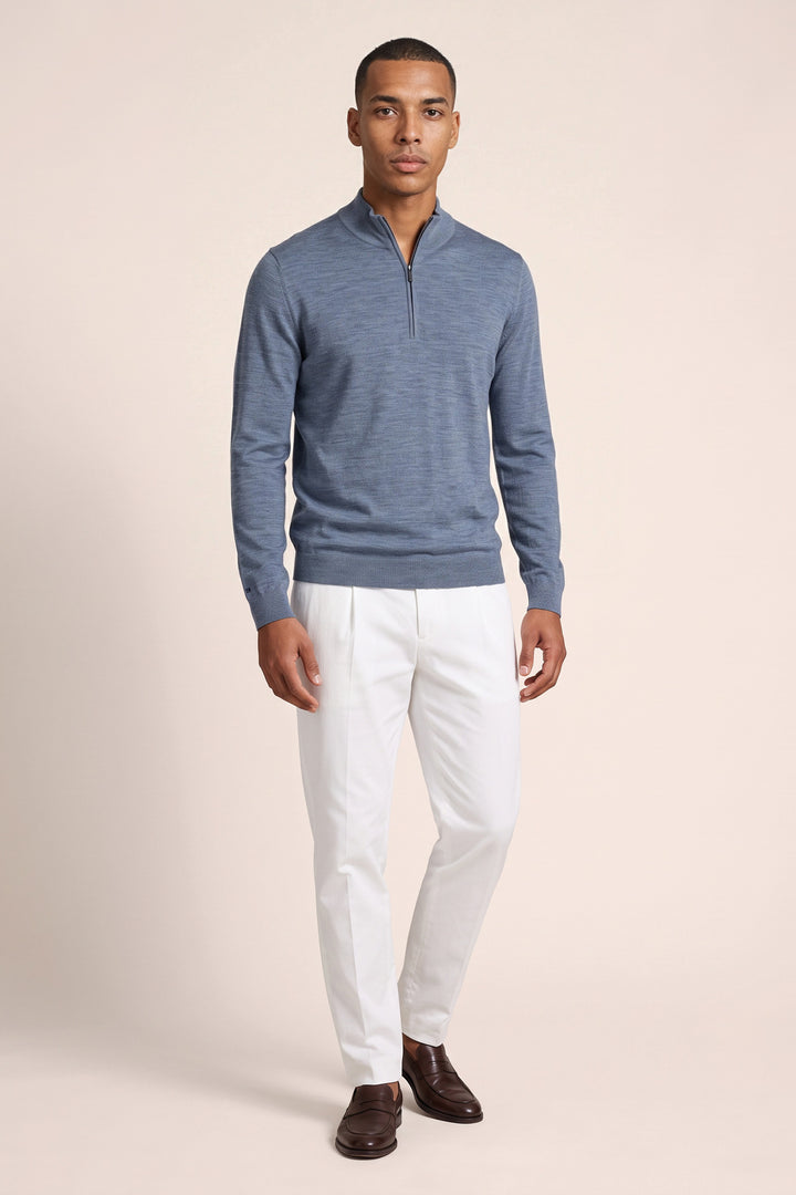 Merino Half Zip Pullover - Blauw