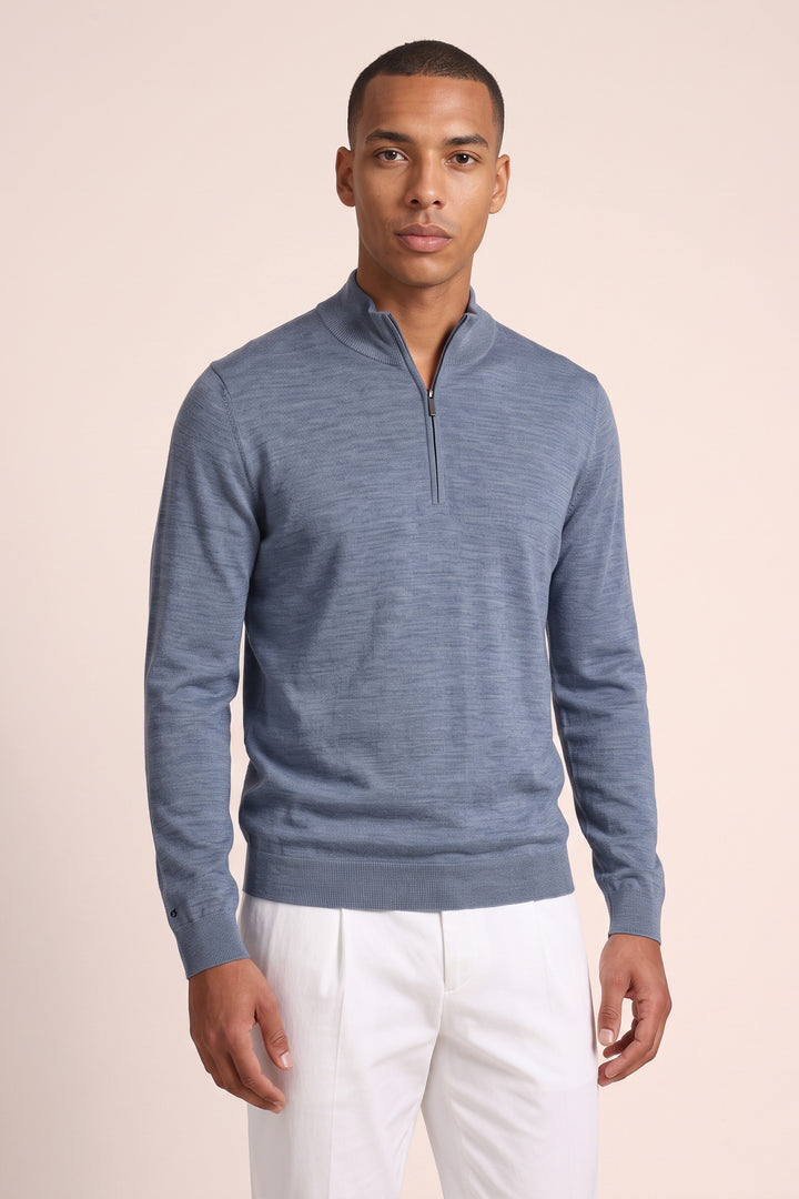 Merino Half Zip Pullover - Blauw