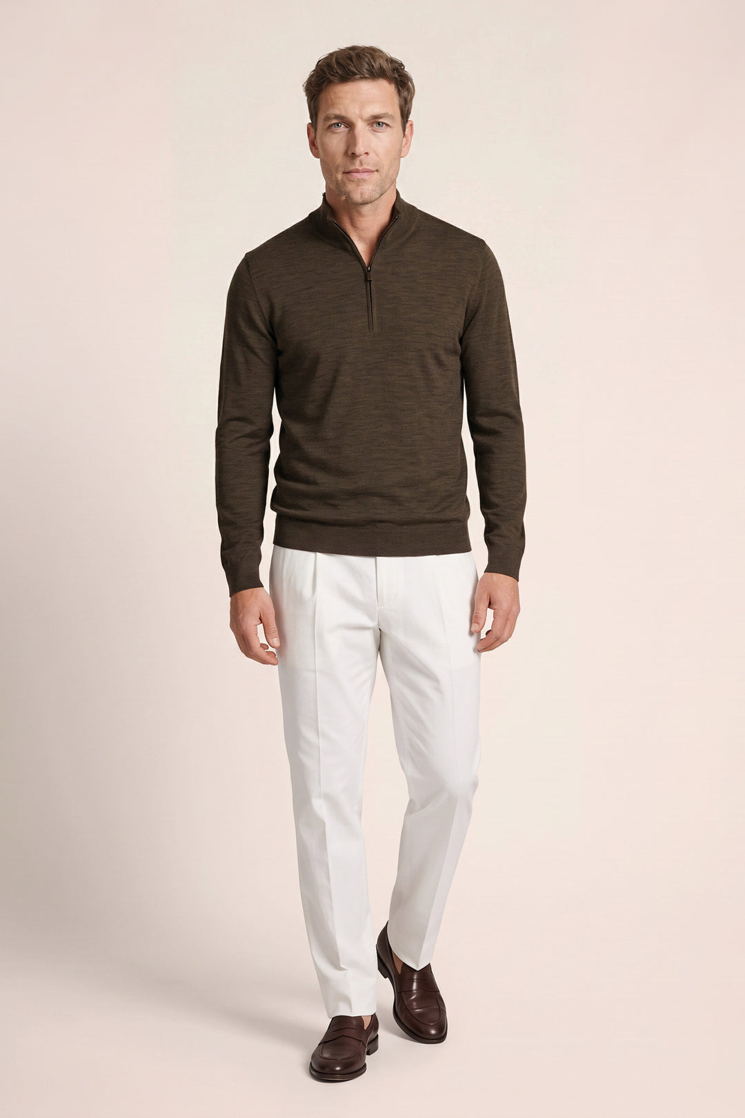 Merino Half Zip Pullover - Bruin