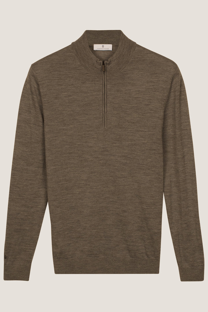 Merino Half Zip Pullover - Light Brown