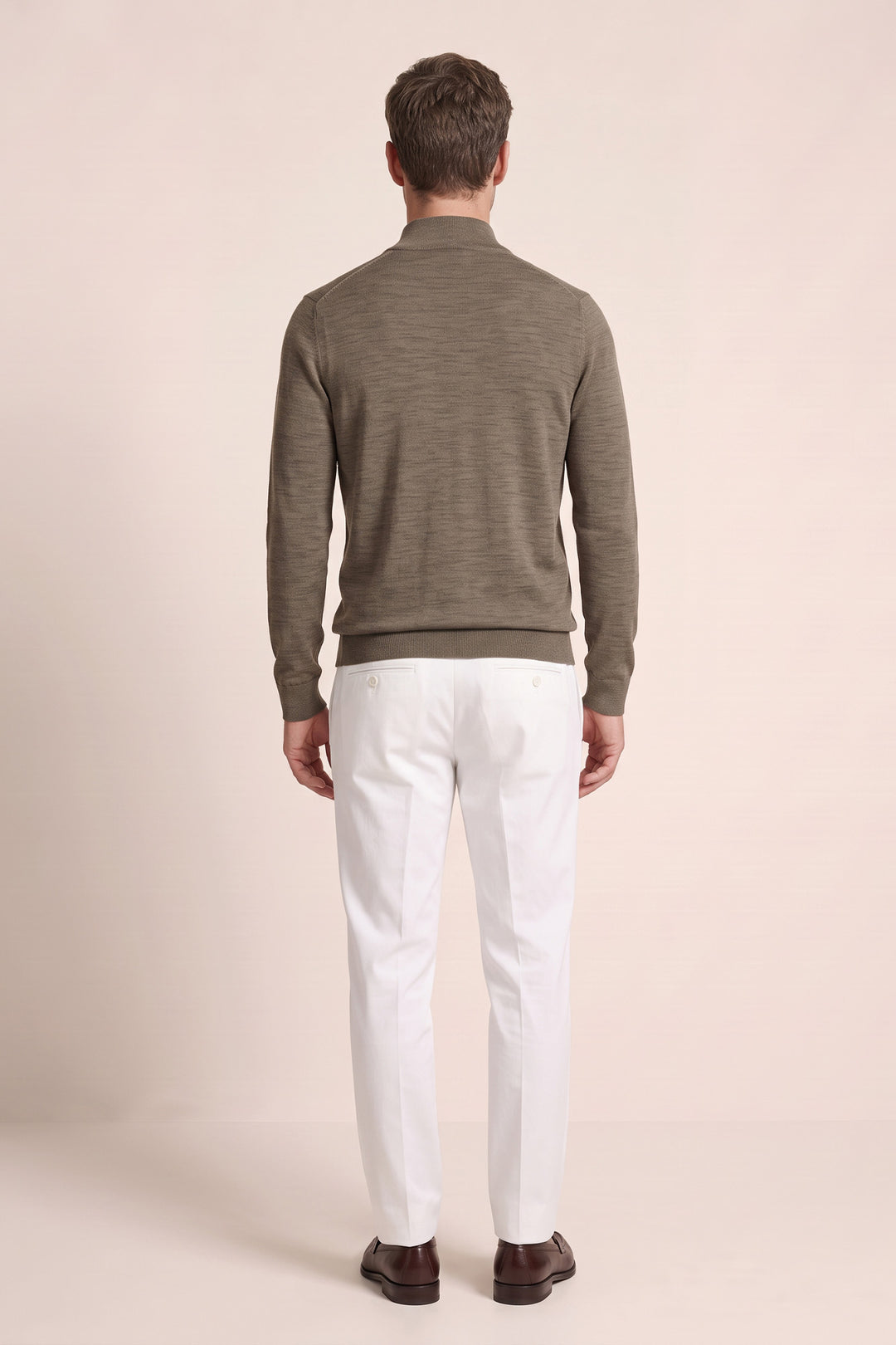 Merino Half Zip Pullover - Light Brown