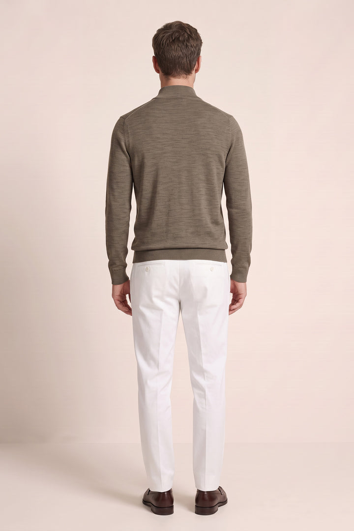 Merino Half Zip Pullover - Light Brown