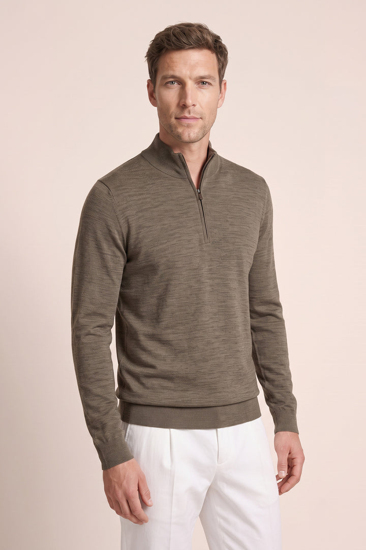 Merino Half Zip Pullover - Light Brown