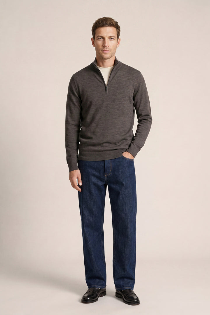 Merino Half Zip Pullover - Donkergrijs