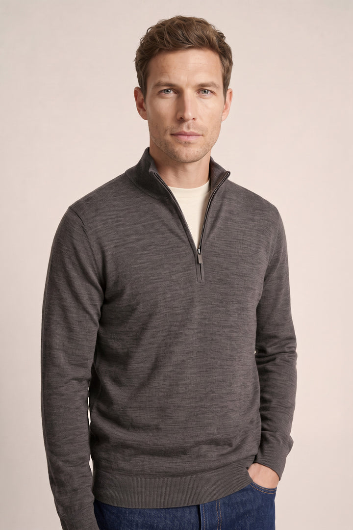 Merino Half Zip Pullover - Donkergrijs