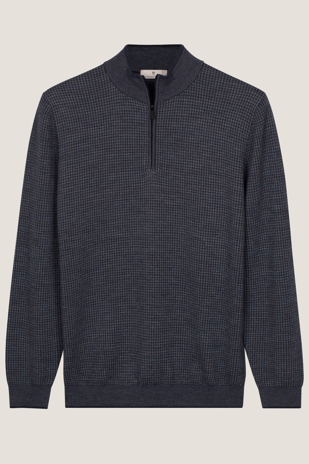 Merino Jacquard Half Zip Pullover - Blauw