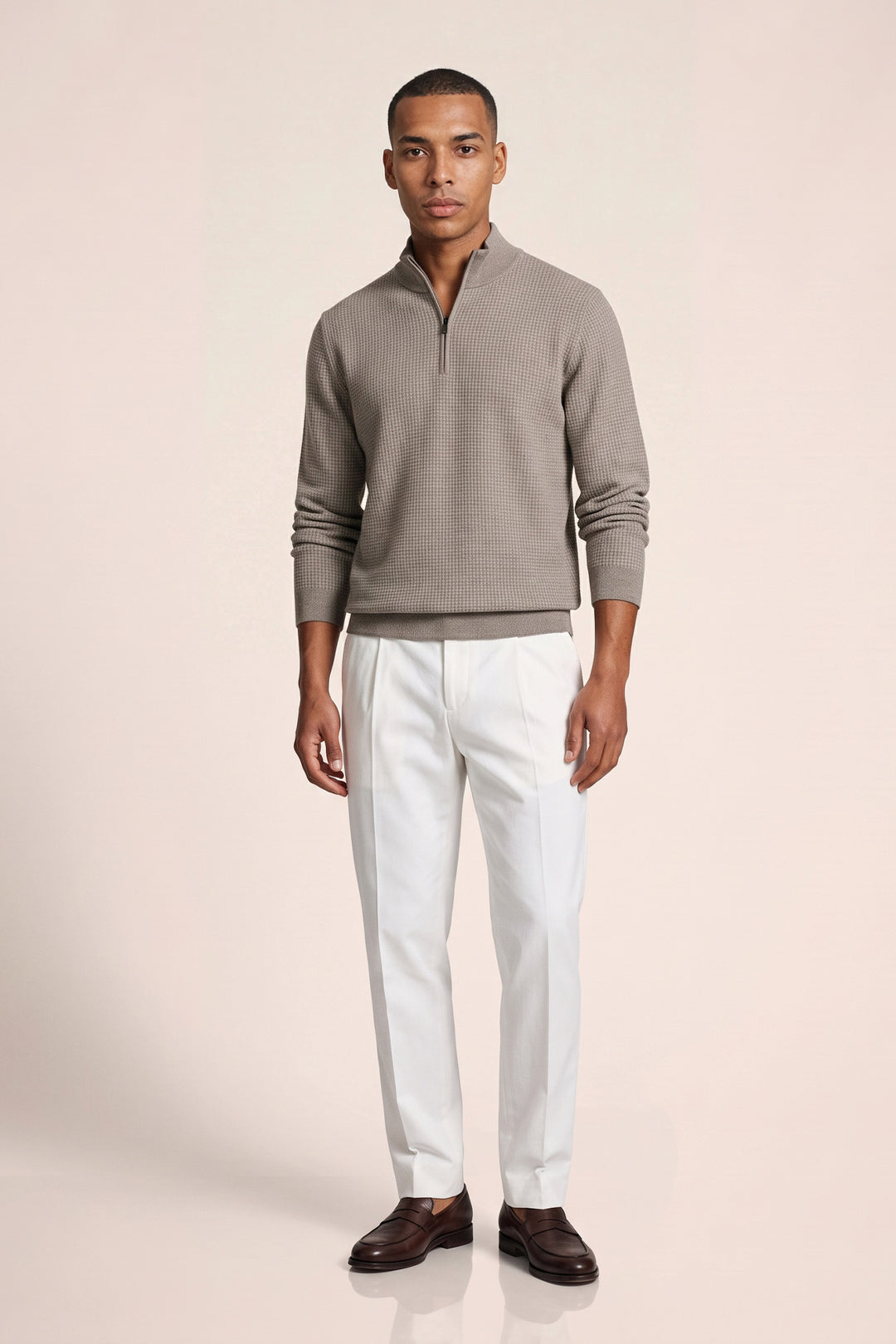 Merino Jacquard Half Zip Pullover - Groen