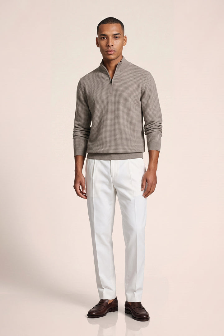 Merino Jacquard Half Zip Pullover - Groen