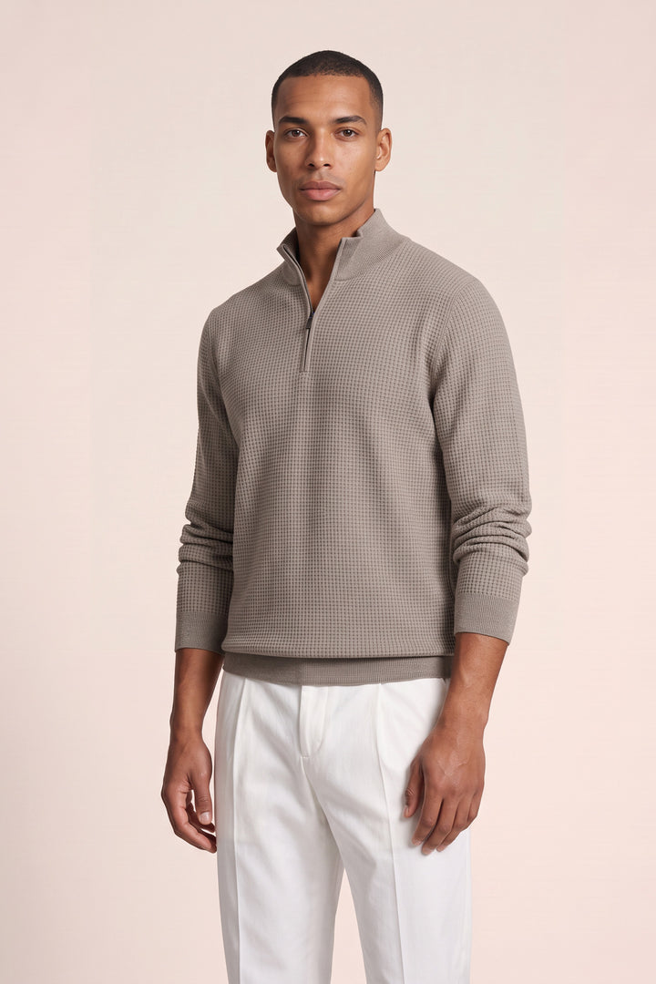 Merino Jacquard Half Zip Pullover - Groen