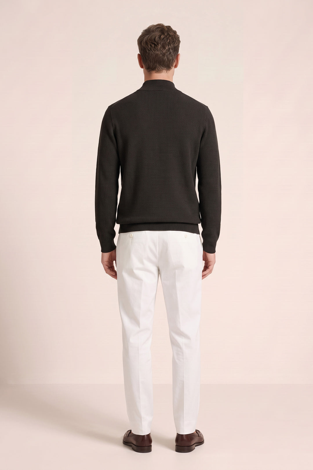 Merino Jacquard Half Zip Pullover - Groen