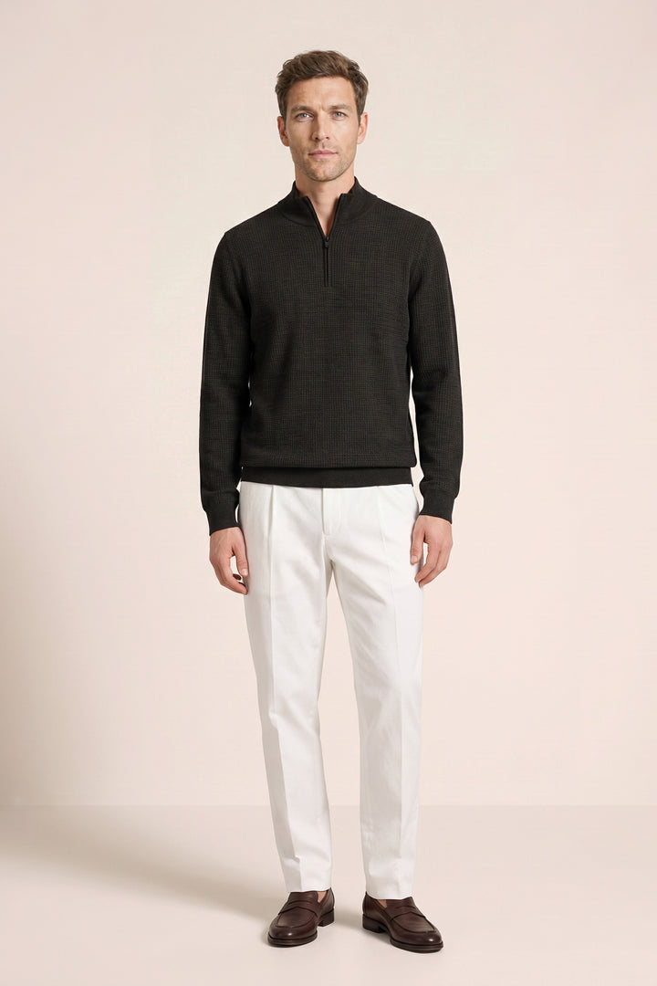 Merino Jacquard Half Zip Pullover - Groen