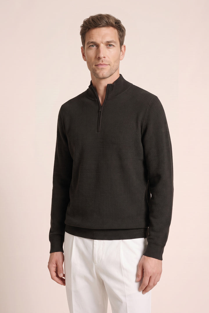 Merino Jacquard Half Zip Pullover - Groen