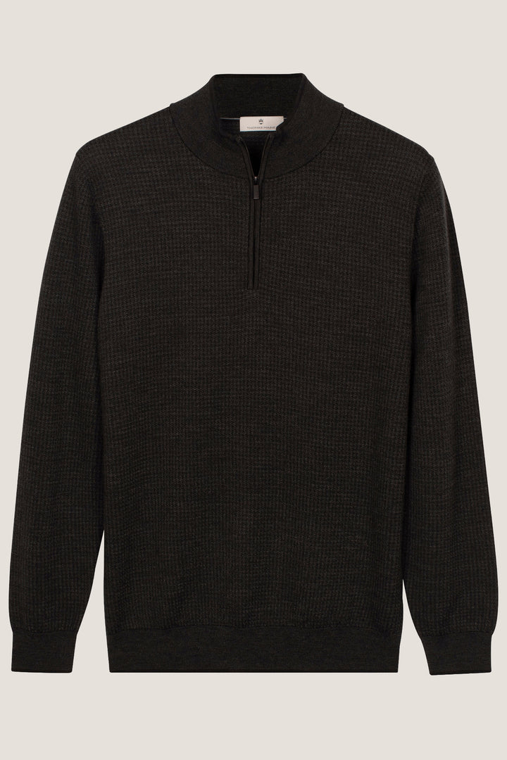 Merino Jacquard Half Zip Pullover - Groen