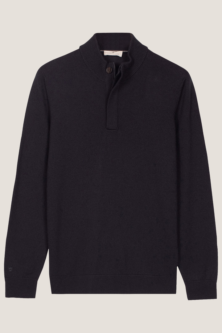 Merino Trui met Polokraag - Blauw